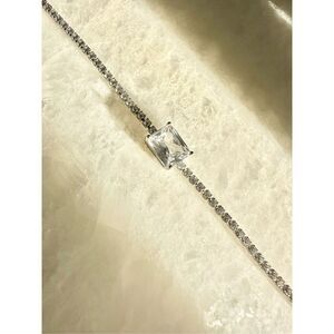 Cubic zirconia elongated radiant cut tennis bracelet
